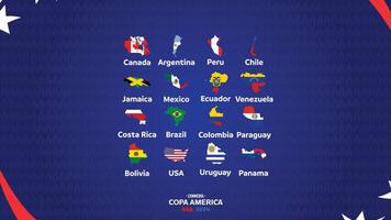 conmebol copa Amerika USA 2024 Flaggen Karte mit offiziell Logo Symbol Design amerikanisch Fußball Finale Illustration vektor