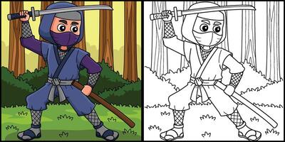 Ninja mit Katana und Mantel Färbung Illustration vektor