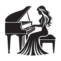 silhuett av ett elegant kvinna spelar de piano vektor