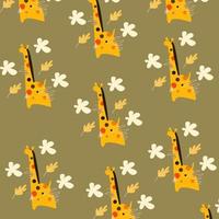 seamless mönster med tecknad giraff och blommor vektor
