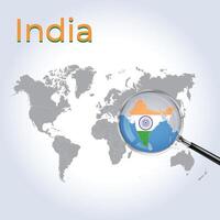 förstorade Karta Indien med de flagga av Indien utvidgning av Kartor, konst vektor