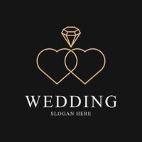 Hochzeit Ringe Logo Design kreativ Idee mit Ring Herz Symbol und Diamant vektor