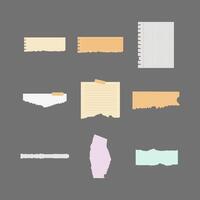 papper rester. rev papper, trasig sida bitar och klippbok notera papper bit. texturerad PM ark eller anteckningsbok strimla vektor