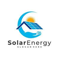 vård solar logotyp vektor mall, kreativa solpanel energi logotyp designkoncept
