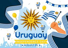 glücklich Uruguay Unabhängigkeit Tag Illustration auf 25 August mit winken Flagge und Band im National Urlaub eben Stil Karikatur Hintergrund vektor