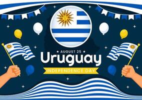 glücklich Uruguay Unabhängigkeit Tag Illustration auf 25 August mit winken Flagge und Band im National Urlaub eben Stil Karikatur Hintergrund vektor