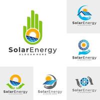 Satz von Solar-Logo-Vektor-Vorlage für die Pflege, kreative Konzepte für das Design von Solarpanel-Energielogos vektor