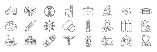 medizinisch Symbole Satz, inbegriffen Symbole wie Stethoskop, Spritze, Arzt, Krankenwagen und Mehr Symbole Sammlung, Logo isoliert Illustration vektor