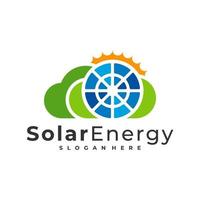 moln sol logotyp vektor mall, kreativa solpanel energi logotyp designkoncept