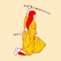 enkel tecknad serie illustration av en samuraj 5 vektor