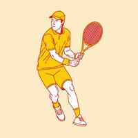 einfach Karikatur Illustration von ein Tennis Spieler 6 vektor
