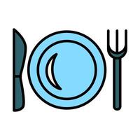 dining uppsättning ikon. blå tallrik, kniv, gaffel, bestick, tabell miljö, måltid, restaurang, middag, kök, mat, redskap, kök. vektor