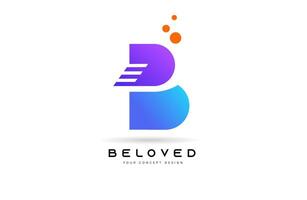 Brief b Design Logo Symbol mit minimalistisch Design und Linien Schnitt im Blau Orange und lila Farben vektor