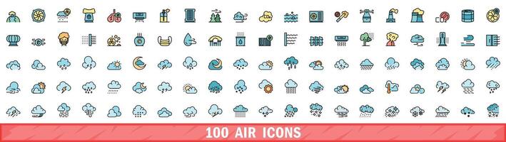 100 luft ikoner uppsättning, Färg linje stil vektor