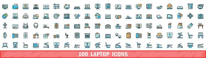 100 Laptop Symbole Satz, Farbe Linie Stil vektor