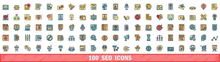 100 SEO Symbole Satz, Farbe Linie Stil vektor