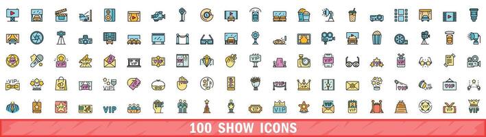 100 visa ikoner uppsättning, Färg linje stil vektor