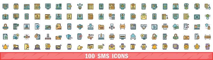 100 SMS Symbole Satz, Farbe Linie Stil vektor