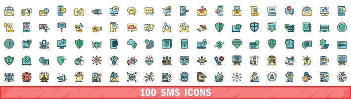 100 SMS Symbole Satz, Farbe Linie Stil vektor