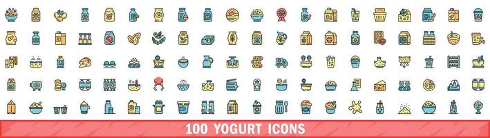 100 Joghurt Symbole Satz, Farbe Linie Stil vektor