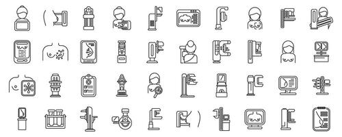 Mammographie Symbole einstellen . ein Sammlung von Symbole einschließlich ein Mann, ein Flagge, ein Buch, ein Computer, ein Fernsehen vektor