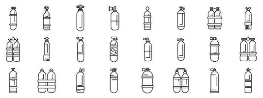 dykning cylindrar ikoner uppsättning . en samling av olika typer av gas cylindrar vektor