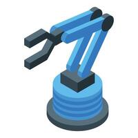 3d isometrisch Illustration von ein Blau Roboter Arm auf ein runden Base, abgebildet auf ein Weiß Hintergrund vektor