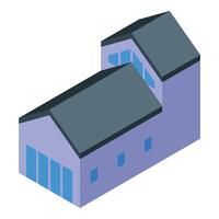 3d isometrisch Illustration von ein modern industriell Warenhaus mit Blau Fenster vektor