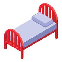 isometrisch rot Bett mit Kissen und Decke vektor