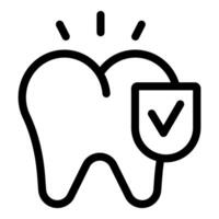 schwarz Linie Symbol von ein gesund Zahn mit ein Schild und Häkchen, symbolisieren Dental Schutz vektor