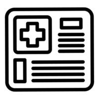 svart och vit ikon skildrar en medicinsk Rapportera med korsa symbol och text rader vektor