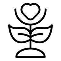 svart och vit linje ikon av en blomma med en hjärtformad blomma och löv vektor
