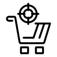 schwarz und Weiß Symbol von ein Einkaufen Wagen mit Ziel Fadenkreuze vektor