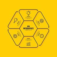 hexagon infografisk malldesign med flera alternativ, affärsdatavisualiseringssteg koncept, tunn linje ikoner stil på gul bakgrund vektor