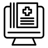 schwarz und Weiß Symbol Illustration von ein medizinisch dokumentieren auf ein Monitor, Darstellen elektronisch Gesundheit Aufzeichnungen vektor