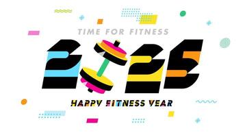 glücklich Fitness Jahr 2025, kreativ Logo. Fitnessstudio Werbung Konzept vektor