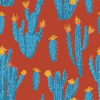 Kaktus abstrakt Ornament. exotisch Wüste Kakteen, wild Pflanzen, stachelig Sukkulenten im eben Stil. hell botanisch nahtlos Muster. vektor