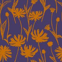 Sonnenhut oder Echinacea Pflanzen Silhouette nahtlos Muster. Hand gezeichnet Illustration. abstrakt botanisch Hintergrund. Wildblumen skizzieren. farbig Design, drucken, Stoff, Textil, wickeln, Hintergrund. vektor