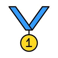 medalj uppsättning ikon. guld medalj, blå band, siffra ett, tilldela, prestation, seger, konkurrens, först plats, mästare, Framgång, ära. vektor