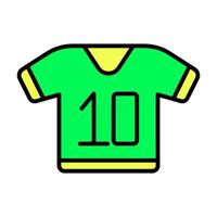 sporter jersey uppsättning ikon. grön skjorta, gul accenter, siffra tio, team enhetlig, atletisk kläder, spel, konkurrens, rekreation, sportkläder. vektor