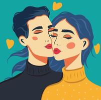 vykort baner platt stil romantisk begrepp man och kvinna. par i kärlek. två älskande kramar. illustration av de Semester februari 14 hjärtans dag vektor