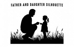 far och dotter spelar på de jord silhuett klämma konst vektor