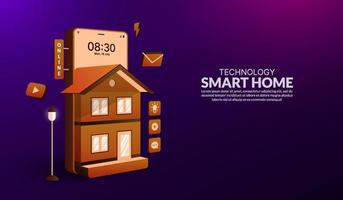 Smart-Home-Technologiekonzept, elektronisches Gerät, das vom Hausautomationssystem gesteuert wird, Internet-of-Things-Technologieverbindungen per Smartphone vektor