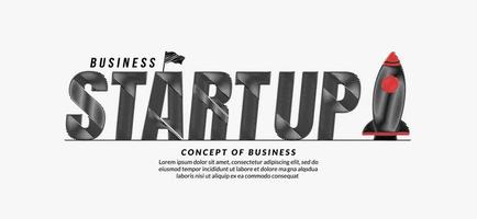 Start-Up-Scribble-Text-Design-Hintergrund, Business Start-Up-Schriftzug-Typografie-Konzept mit Raumschiff vektor