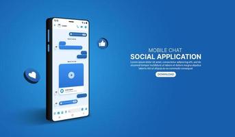 online moblie chat på social meida appliaction, messenger ui mall i form av 3d smartphone koncept vektor