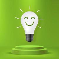 Glühbirne auf Podium, nachhaltiges Energiekonzept, erneuerbare grüne Energieinnovation vektor
