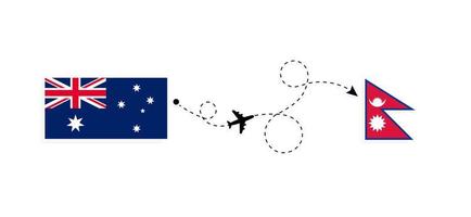 Flug und Reise von Australien nach Nepal mit dem Reisekonzept für Passagierflugzeuge vektor