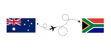Flug und Reise von Australien nach Südafrika mit dem Reisekonzept des Passagierflugzeugs vektor