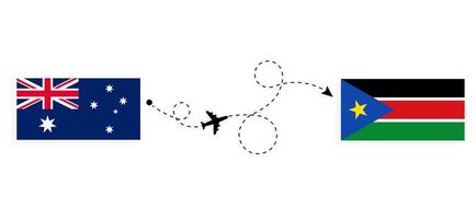 flyg och resor från Australien till södra sudan med resekoncept för passagerarflygplan vektor