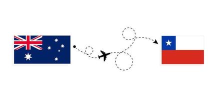 Flug und Reise von Australien nach Chile mit dem Reisekonzept für Passagierflugzeuge vektor